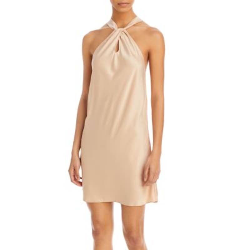 AQUA Ladies Champagne Gold Halter Neck Twist Mini Dress