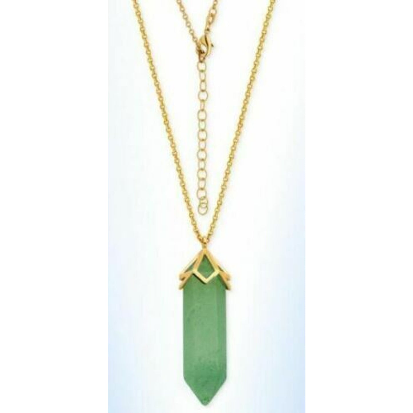 MACY'S Genuine Green Quartz Pendant Necklace w/ Gold Hardware/Chain