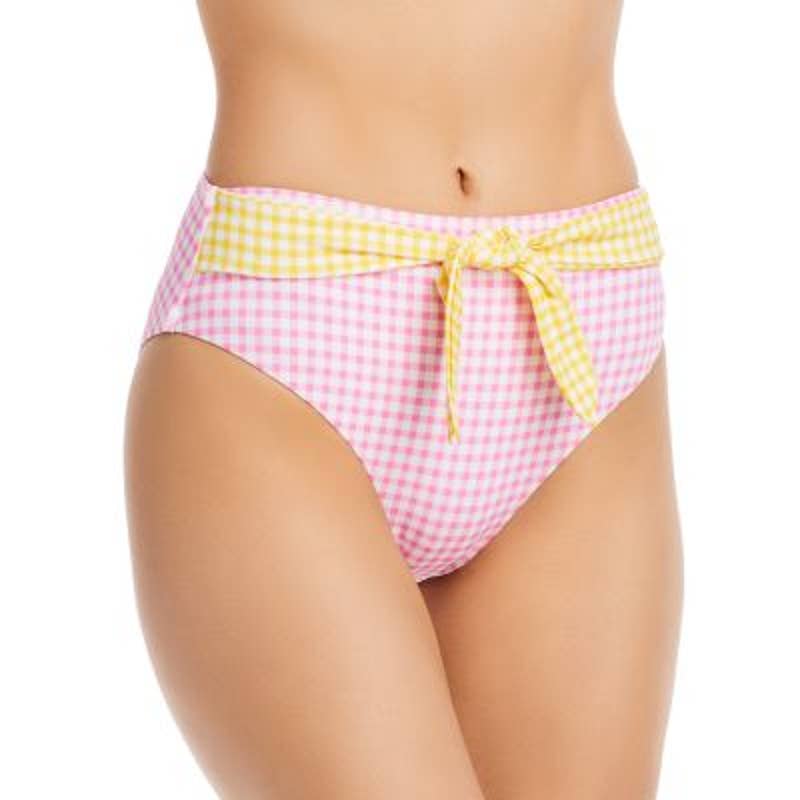 AQUA Ladies Pink, Yellow, & White Colorblock Gingham Bikini