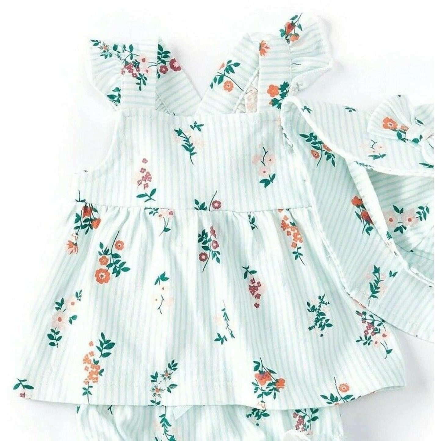 STARTING OUT BABY Girls Floral Apron Top, Diaper Cover & Sun Hat