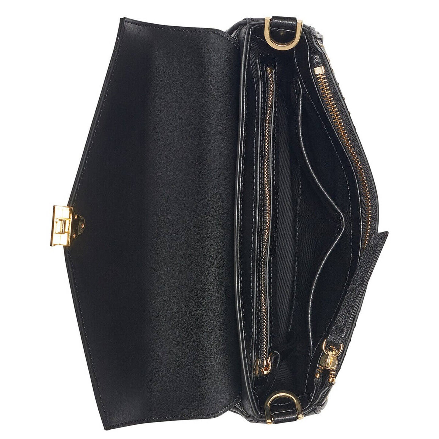 CALVIN KLEIN Locked STUDDED Crossbody Bag BLACK LEATHER