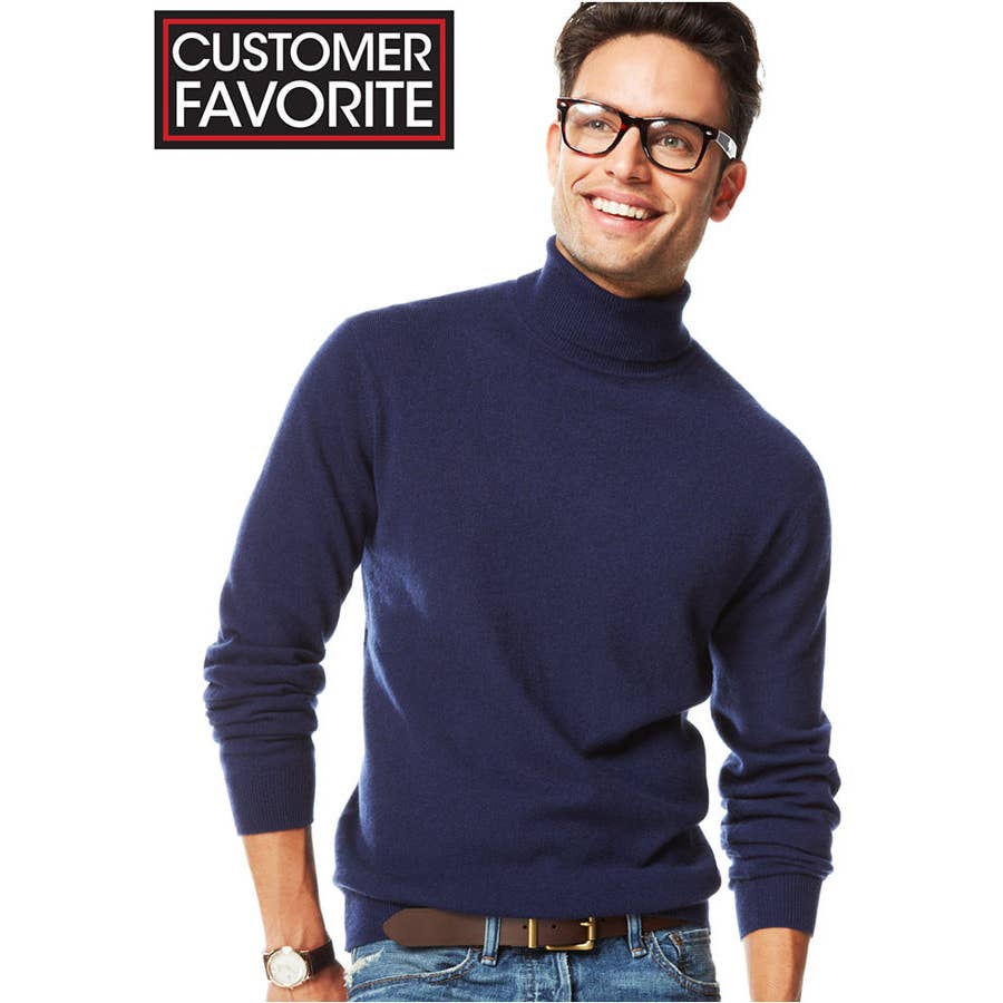Club Room Men's Navy Blue Heather Turtleneck Cashmere Sweater