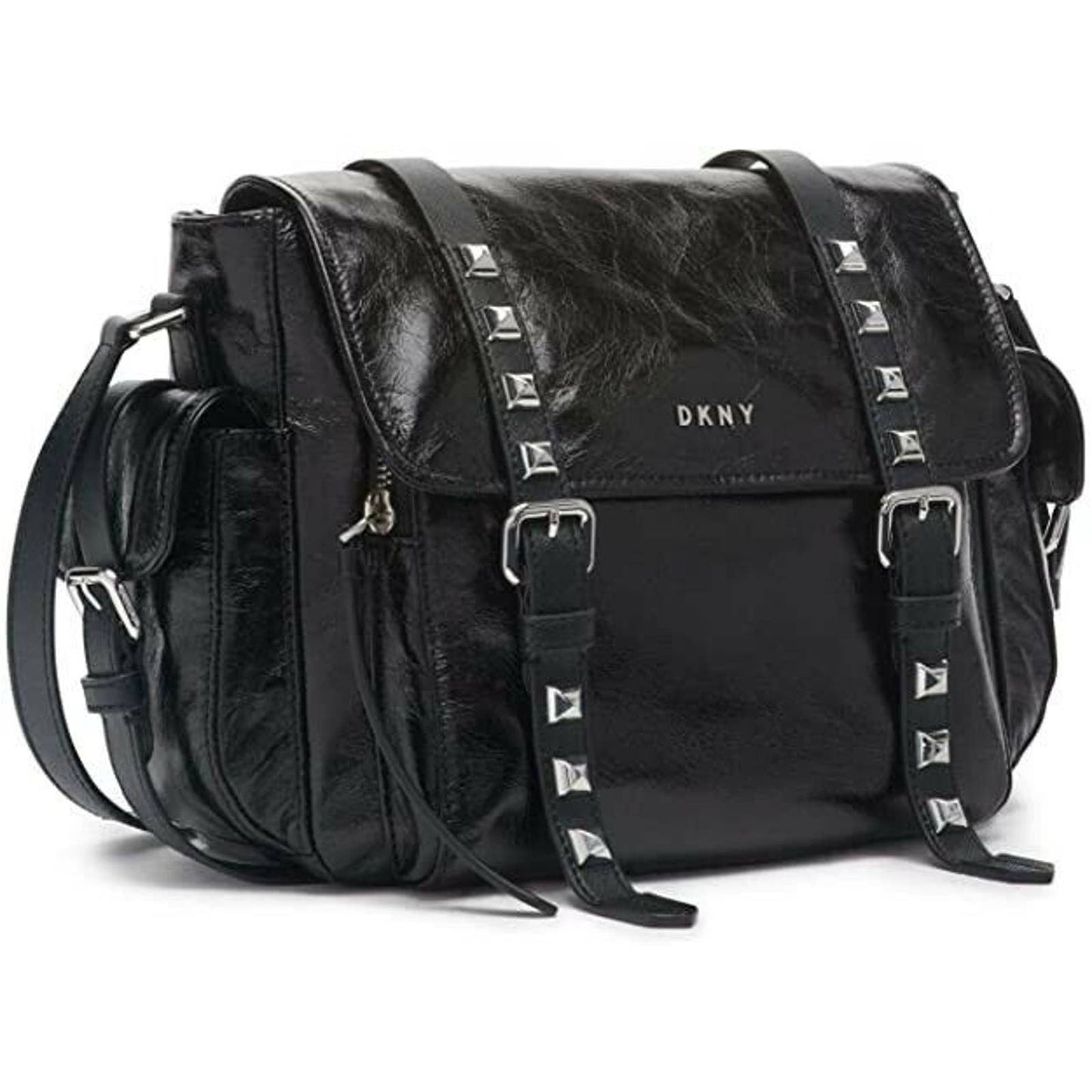 DKNY LADIES NAOMI LEATHER MESSENGER SHOULDER BAG BLACK