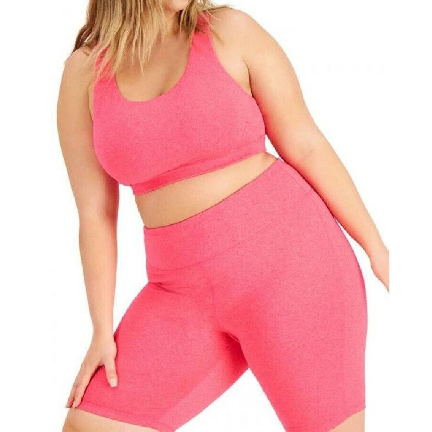 ID Ideology Plus Size Sweat Set Bike Short Flamenco Pink