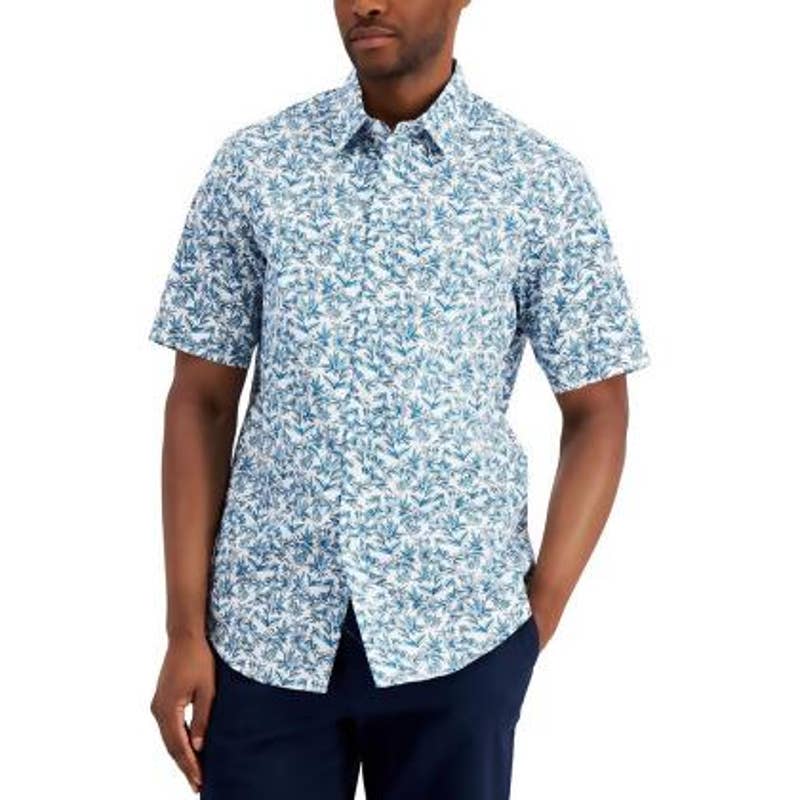Club Room Men's White & Blue Floral Baha Spa Retreat Button Down Shirt