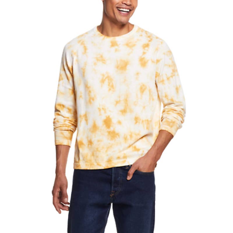 Weatherproof Vintage Men's Yellow Cotton Tie Dye Raglan Sweater