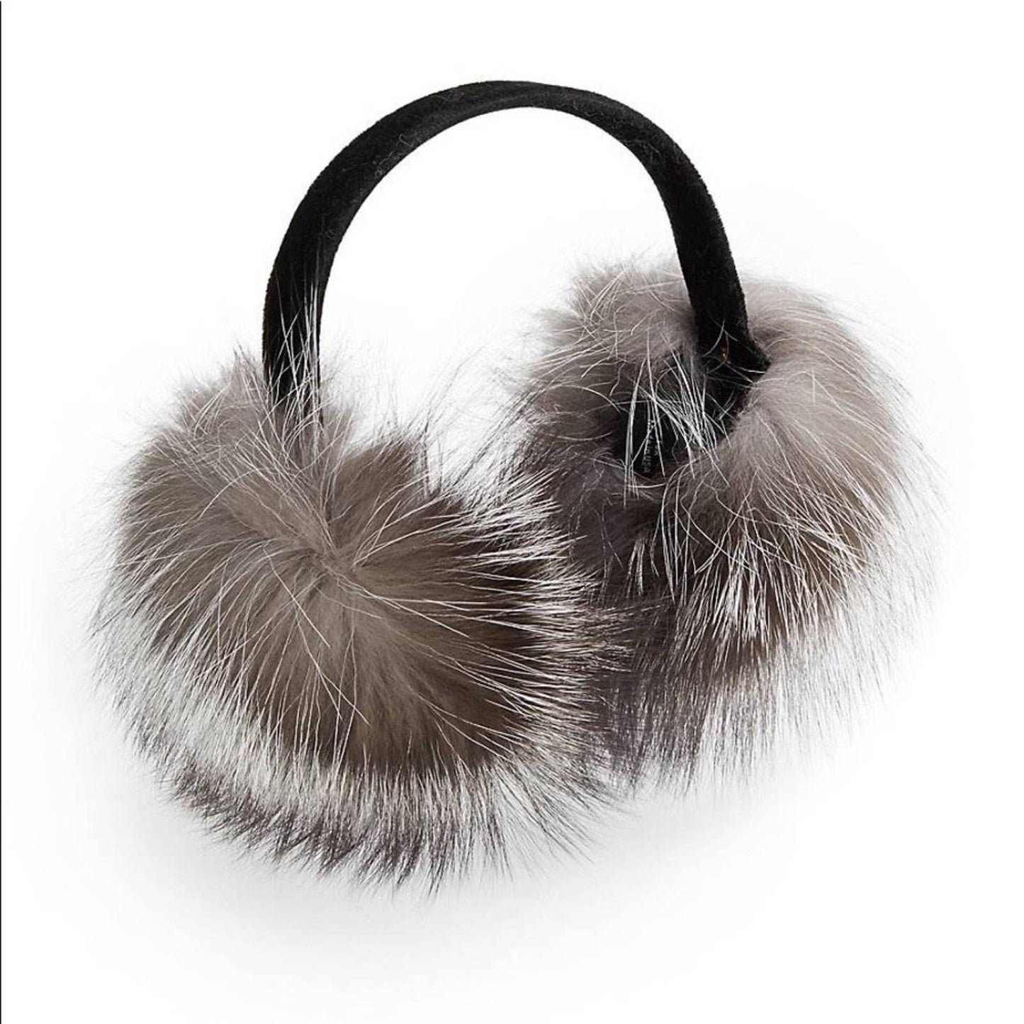 Surell Black & Gray Fox Fur “Blue Frost” Earmuffs w/ Velvet Band