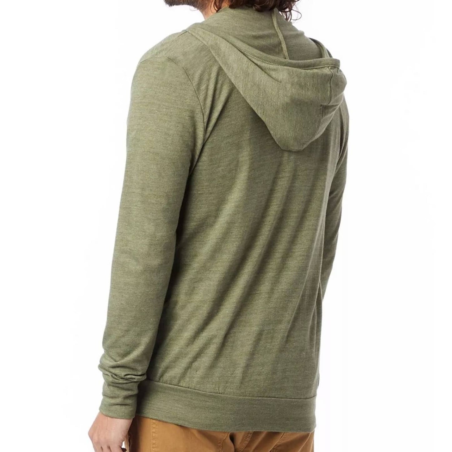 Alternative Men’s “True Army Green” Zip Up Hoodie, Drawstring Hood