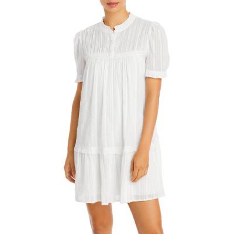 AQUA Ladies White Puff Sleeve Button Front Dress