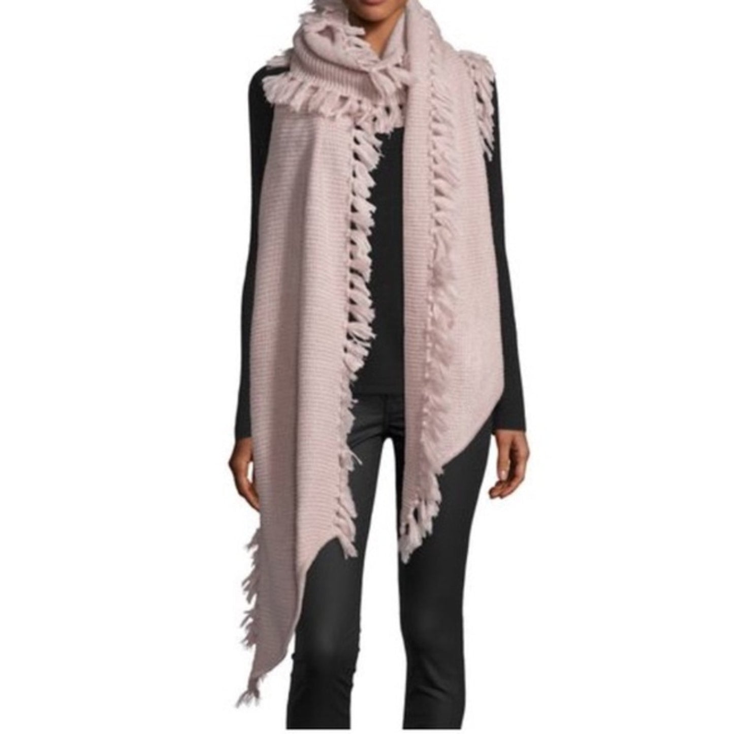 Rebecca Minkoff Asymmetrical Baby Pink Fringed Muffler Scarf