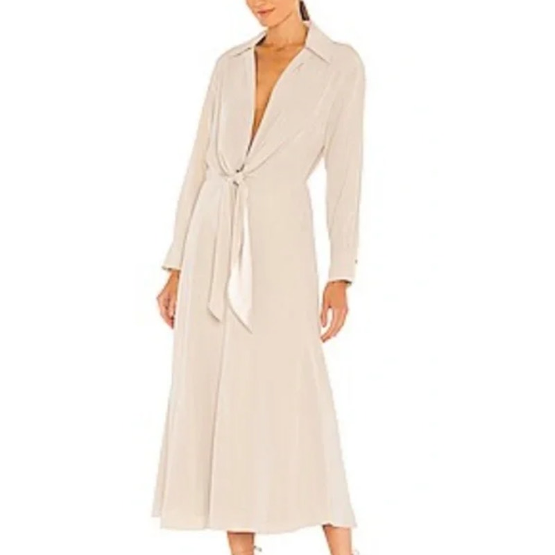 VINCE Women's Champagne Sateen Dress, Long Sleeve Button Up, Size XS