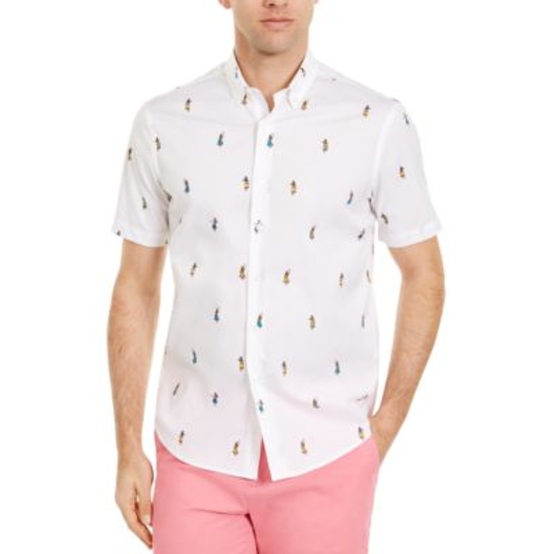 Club Room Men's White Button Down Shirt w/ Hula Girl Print
