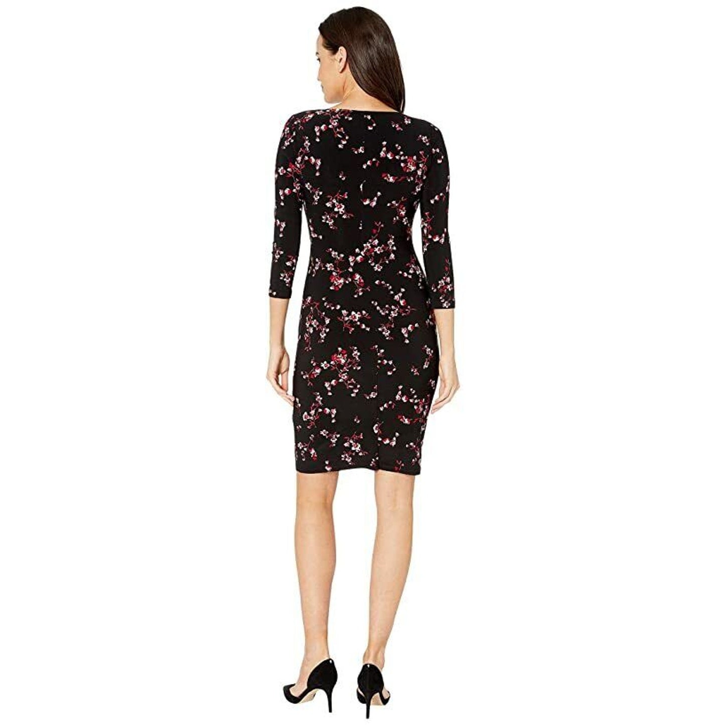 Ralph Lauren Black Jersey Andee Dress w/ Red & White Floral Pattern