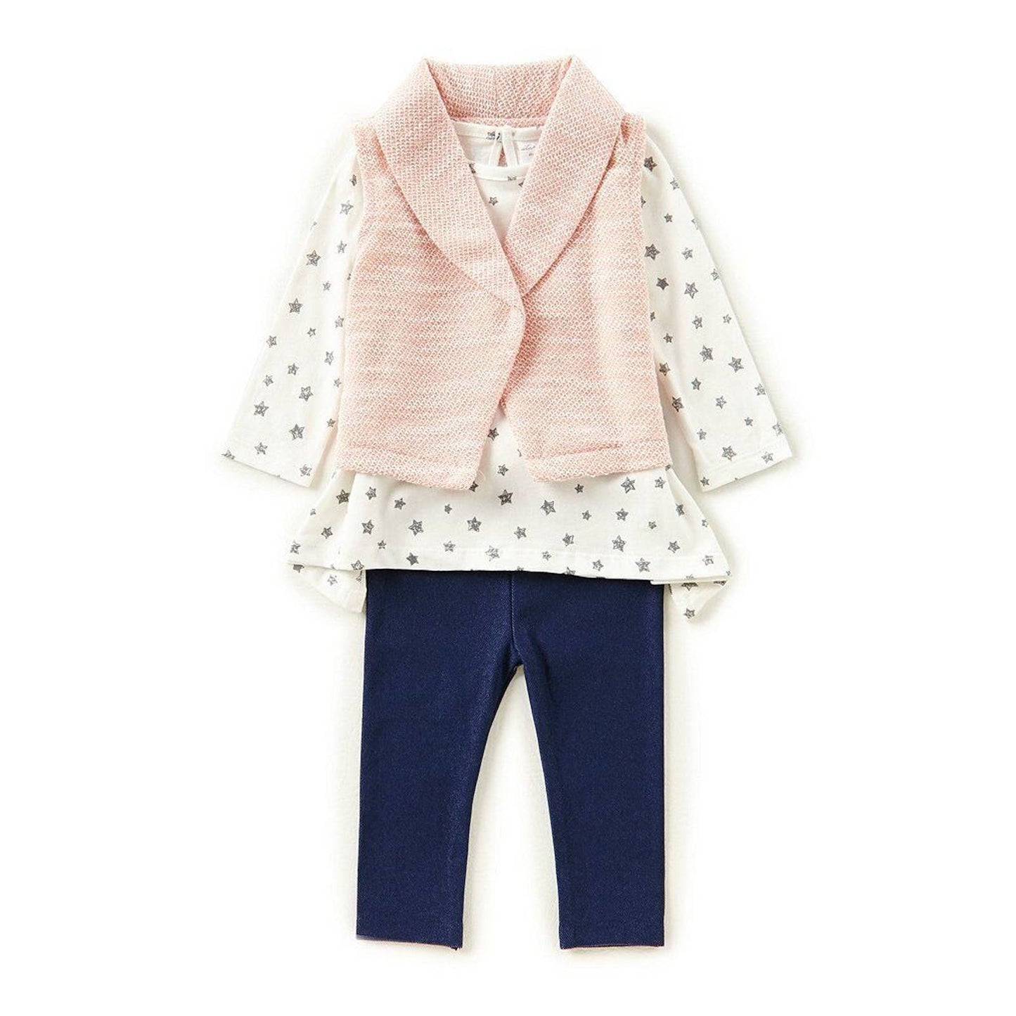 STARTING OUT Girls 3 PC Set Pants Set Star Print Top, Leggings & Vest