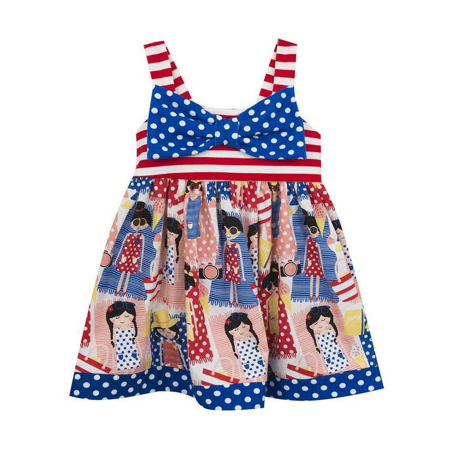 COUNTING DAISIES Girl's Dress, Red, White and Blue Multi Summer Print, Size 5