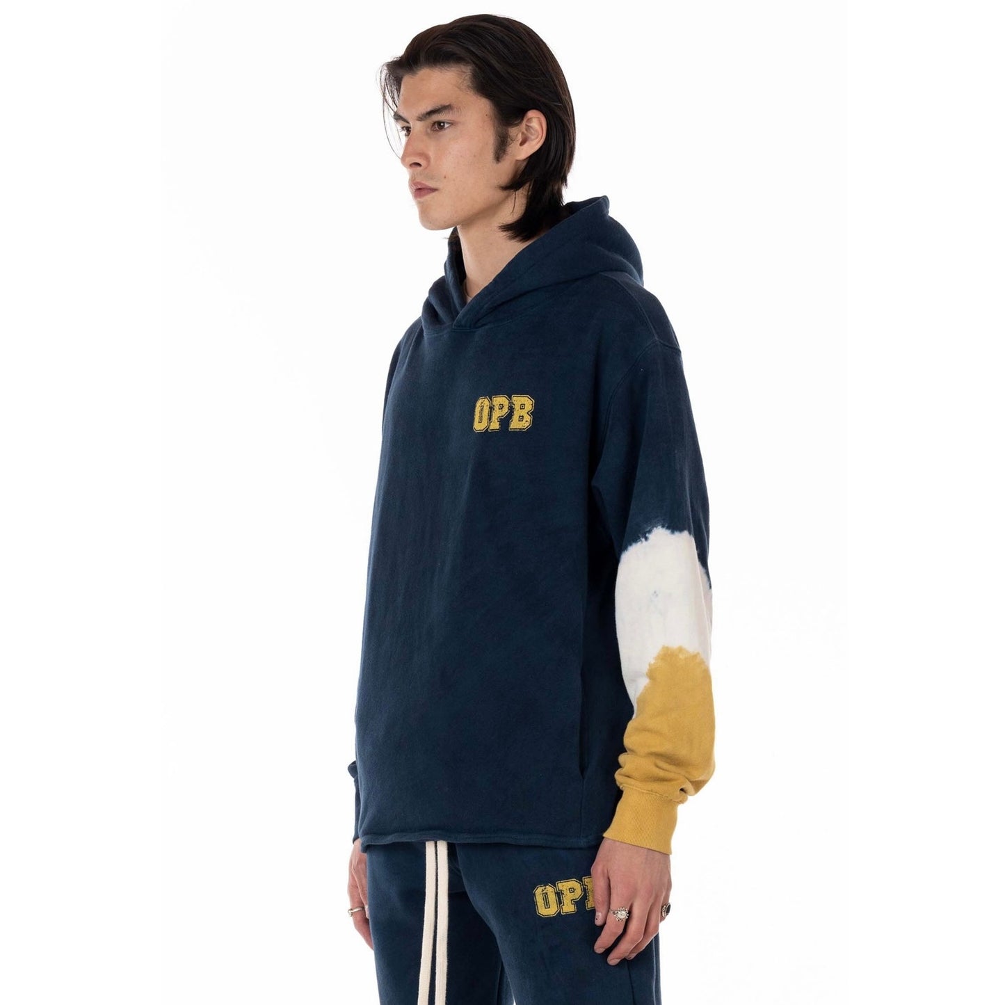 OPB Original Paperbacks Men's "Cambridge" Striped Tie Dye Sleeve Hoodie, Navy