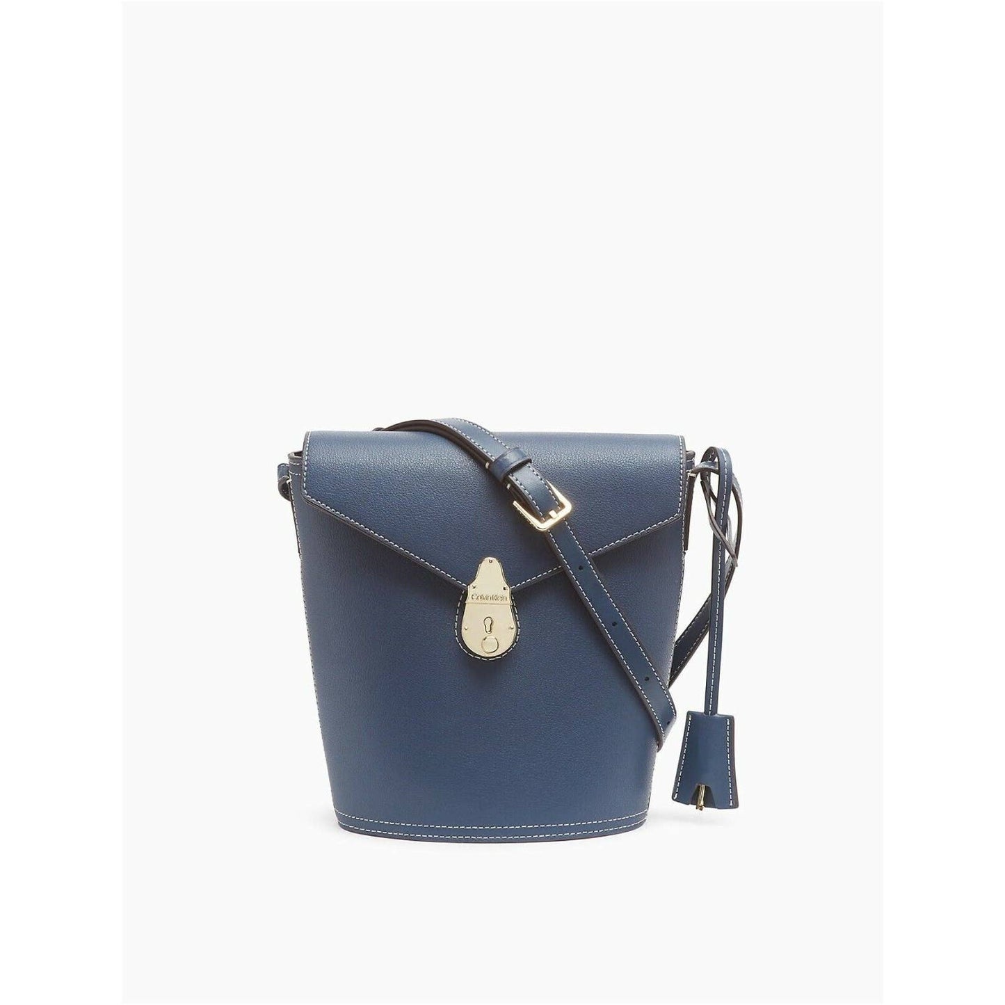 CALVIN KLEIN DAYTONA LOCK LEATHER BUCKET BAG, DARK STORM