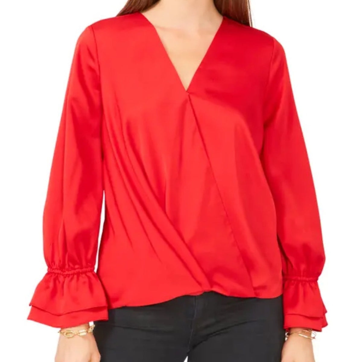 Vince Camuto Rich Red Wrap Blouse w/ Bell Sleeves, V-Neck, Size Medium, NWT