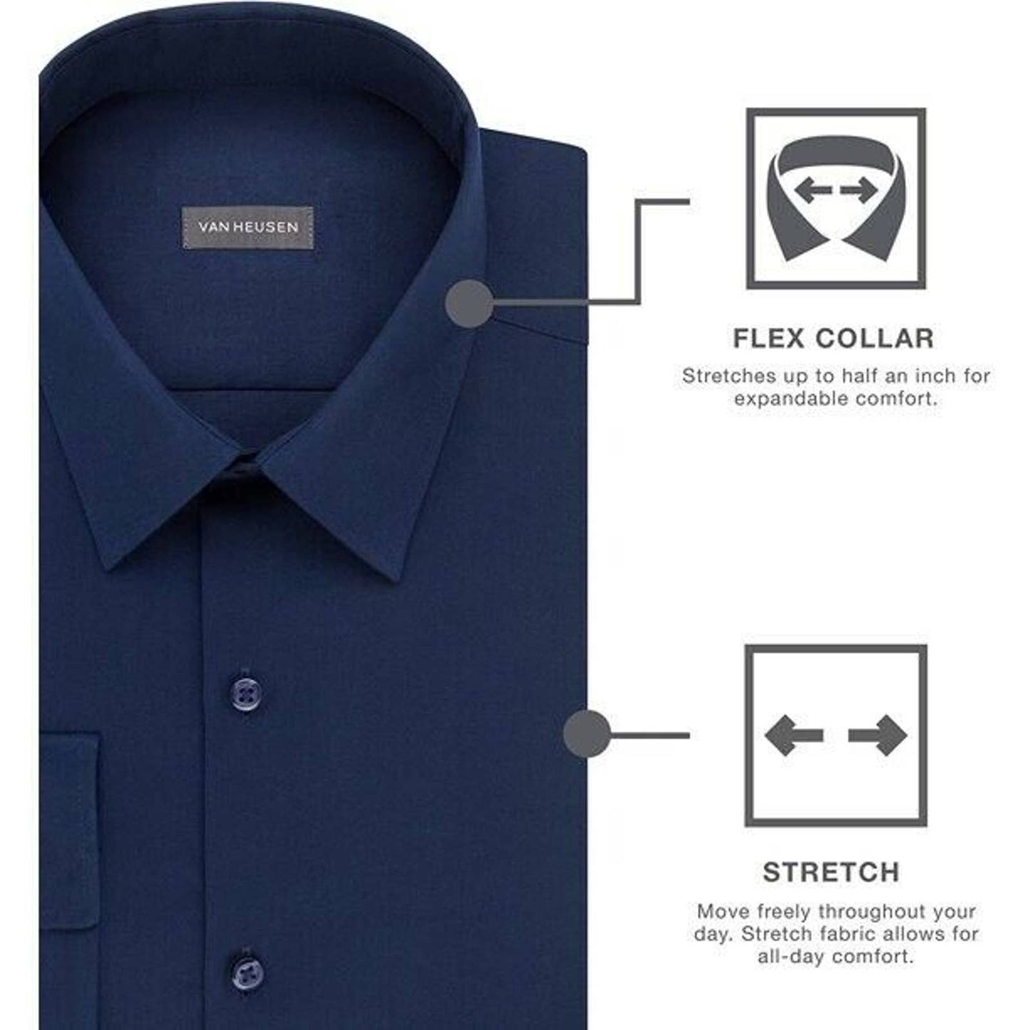 VAN HEUSEN MEN'S SATEEN CLASSIC DRESS SHIRT, 15 34/35 CANVAS NWT