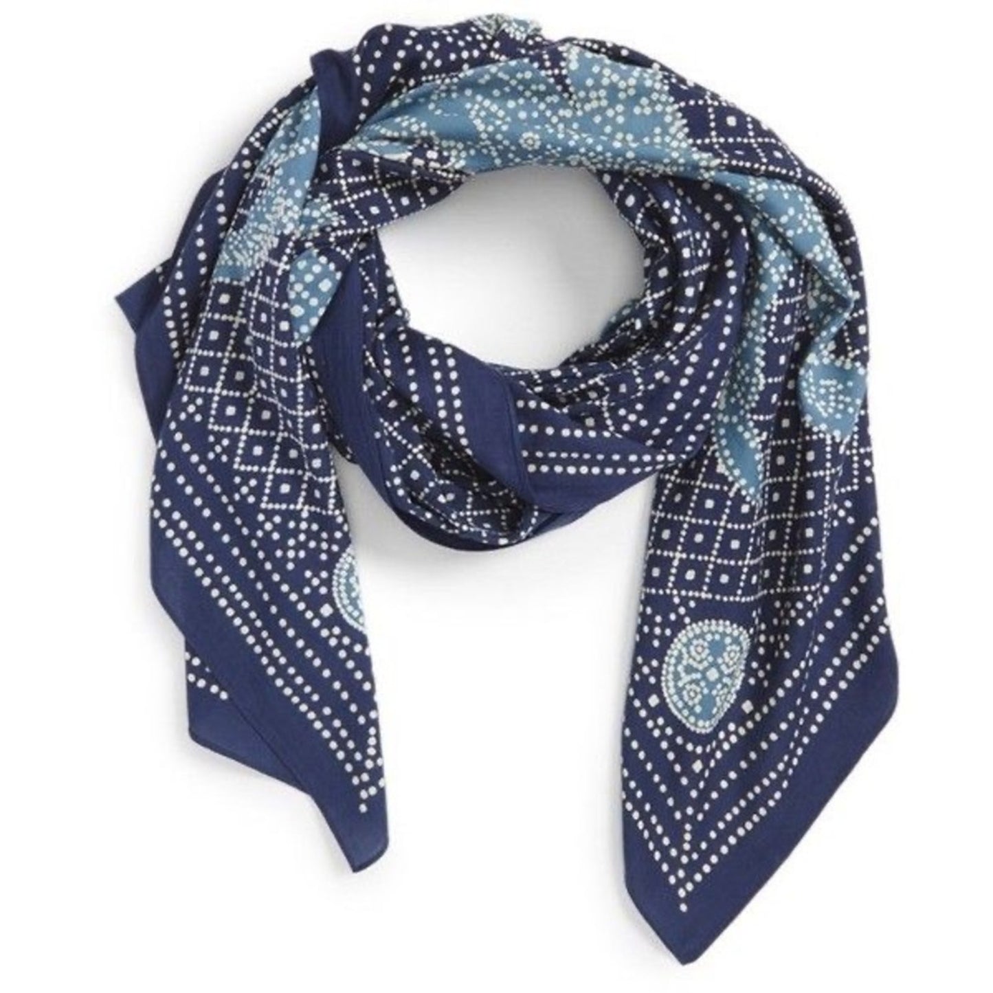 Tory Burch Indigo Blue & Ivory Polka Dot Crab-Print Scarf