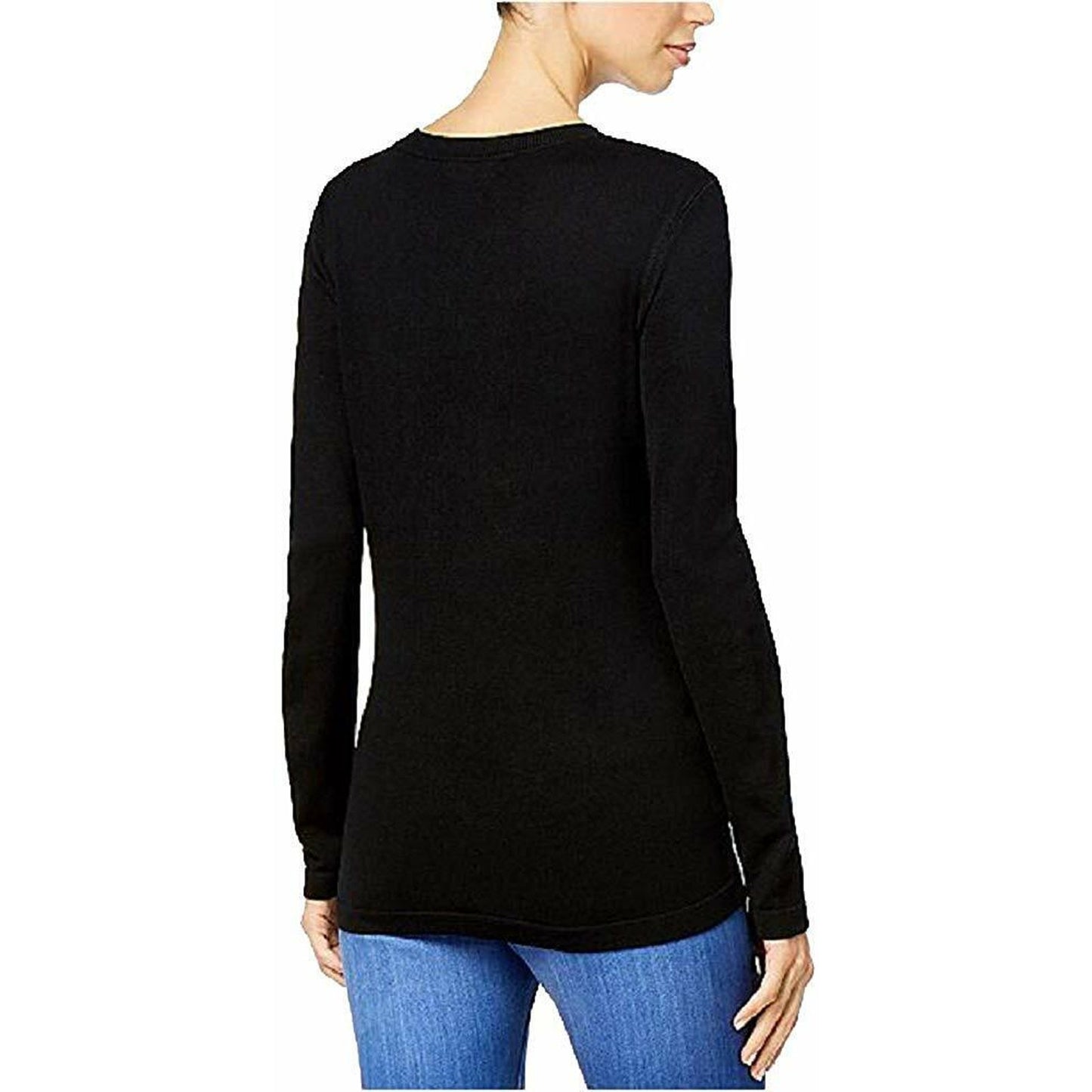 Thalia Sodi Women's Black Floral Embroidered "Salvador" Detail Sweater, Medium