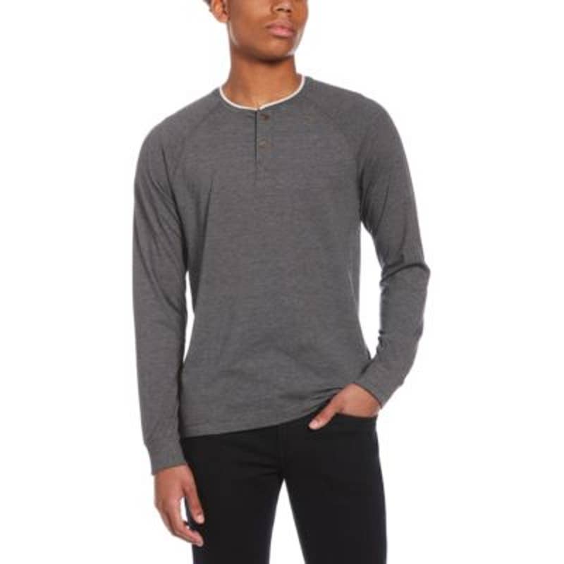 Perry Ellis America Men's Charcoal Heather & White Pinstriped Henley Shirt