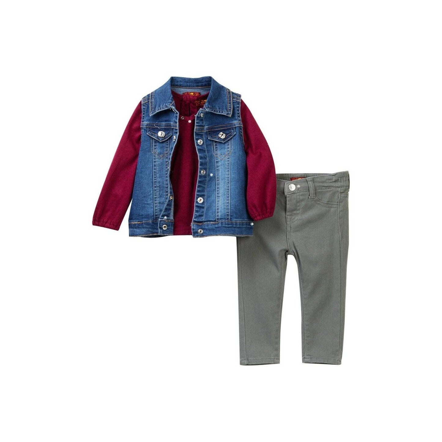 7 FOR ALL MANKIND 12 Mo Girls 3 Piece Set, Long Sleeve/Vest/Pants