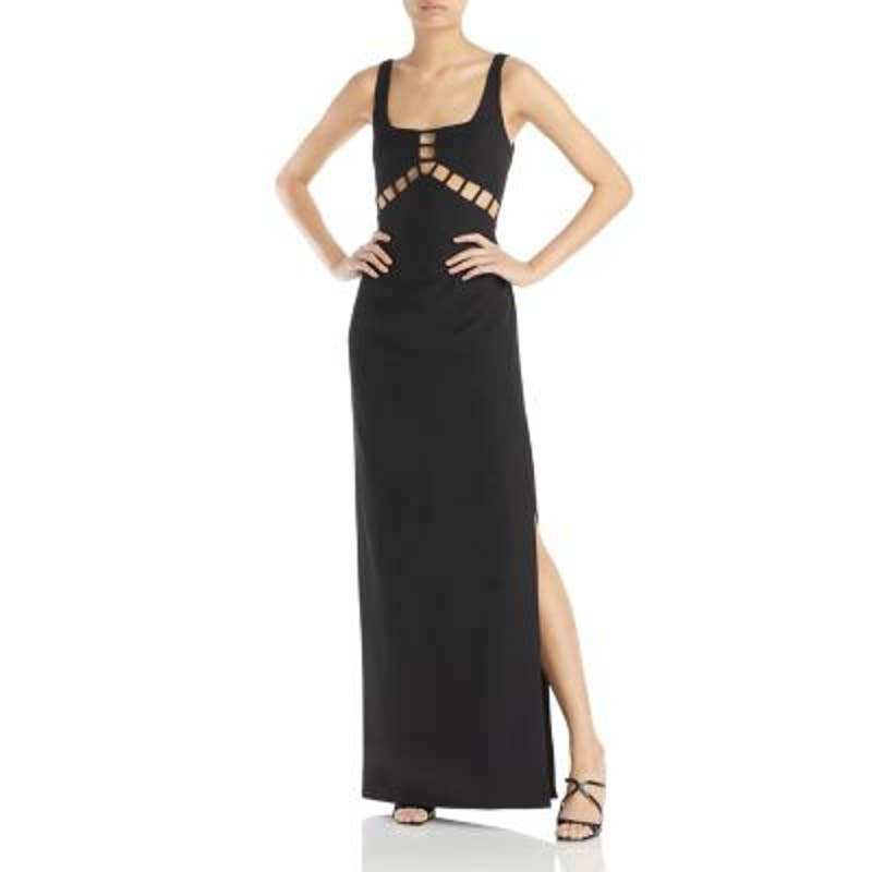 Aidan Mattox Ladies Black Scoop Neck Gown w/ Cutout Details & Leg Slit