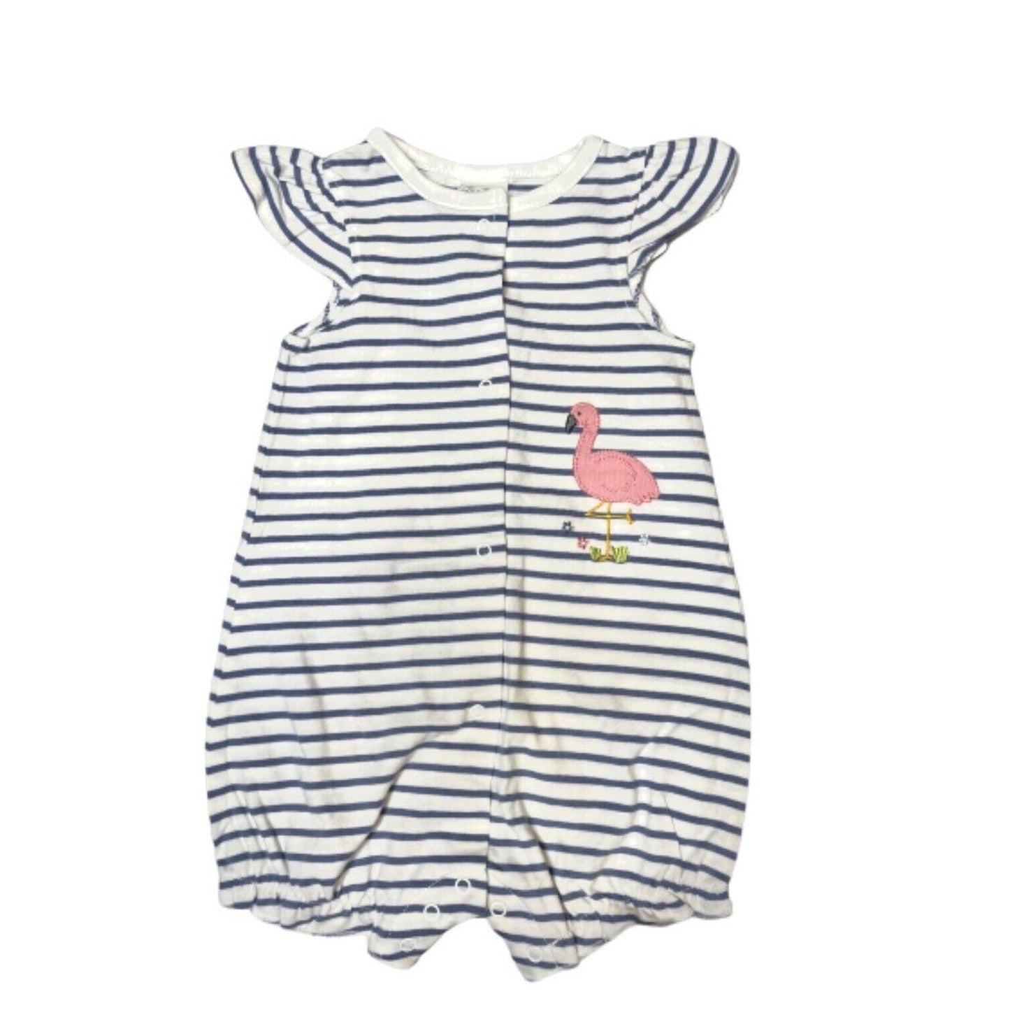 STARTING OUT, Blue & White Striped Flamingo Coveralls