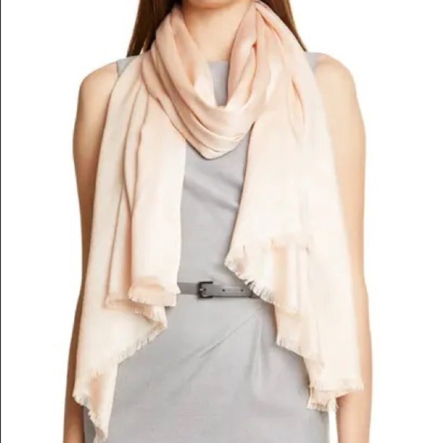 Max Mara Nude Stole Silk Scarf, Fringe Details, Jacquard Square
