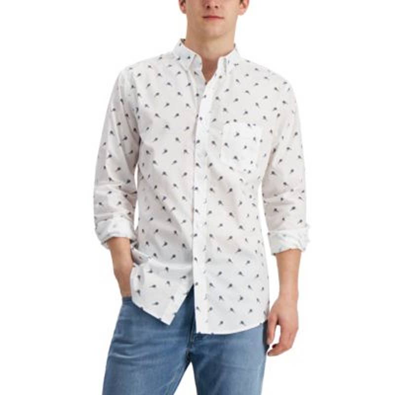 Club Room Men's Bright White Tennis Print Button Down Shirt