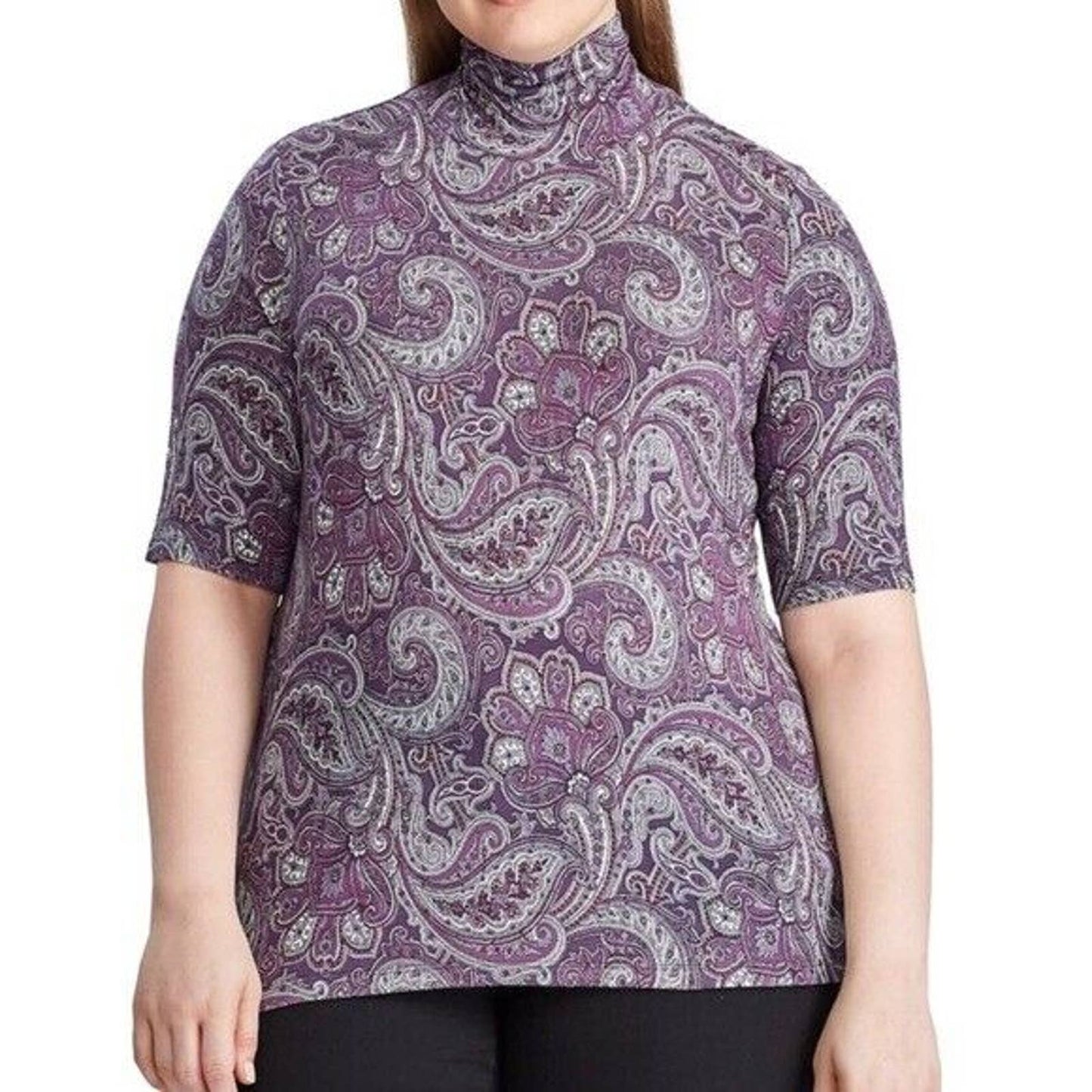 LAUREN RALPH LAUREN LADIES WILLA PAISLEY TURTLE NECK BLOUSE PURPLE BLACK