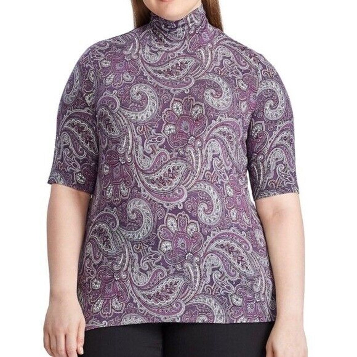 Ralph Lauren Purple Paisley Print “Willa” Jersey Blouse, Size 1X