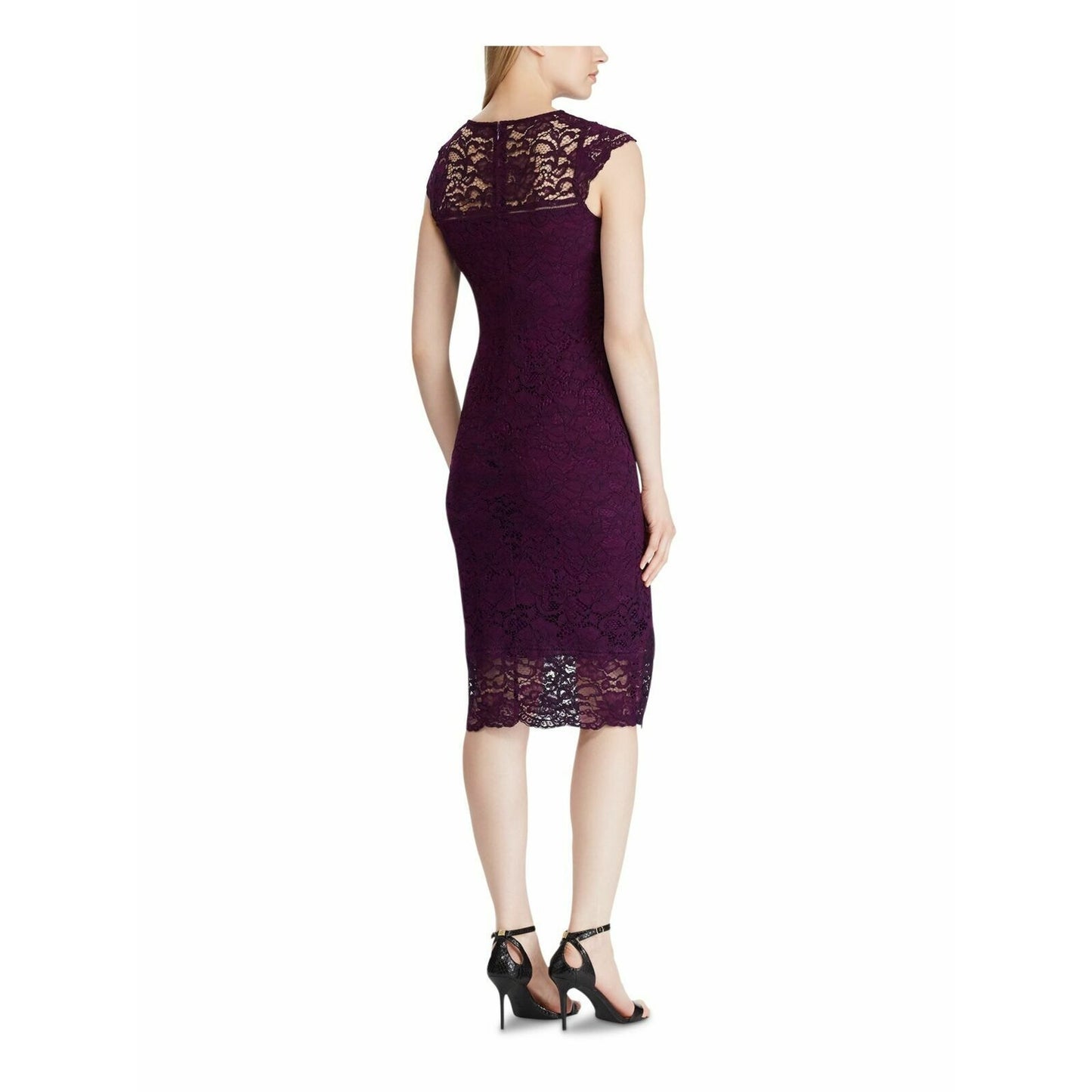 Ralph Lauren Purple Lace Cocktail Dress w/ Cap Sleeves, “Daryl”, Size 8