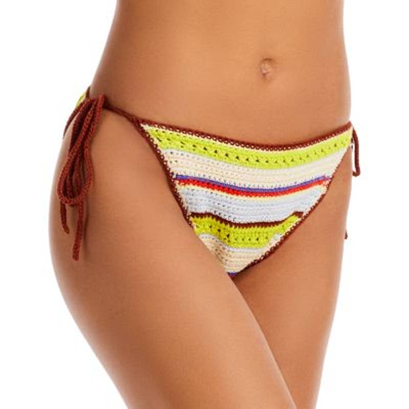 GANNI Ladies Multi-Color Striped Crochet Swimsuit Bottoms, Hip Ties
