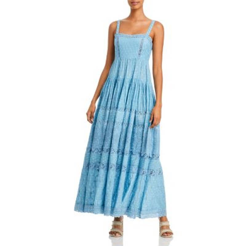 Love Shack Fancy Ladies Blue & White Embroidery "Camisha" Maxi Dress