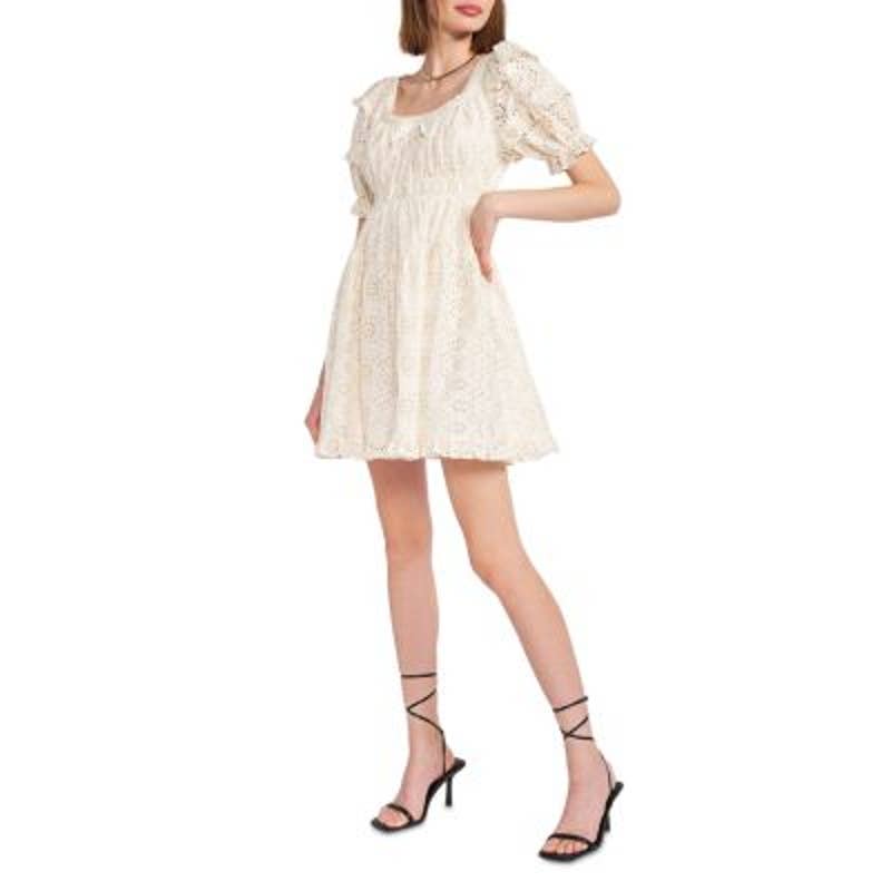 En Saison Ladies Off White Cream Eyelet Mini Dress