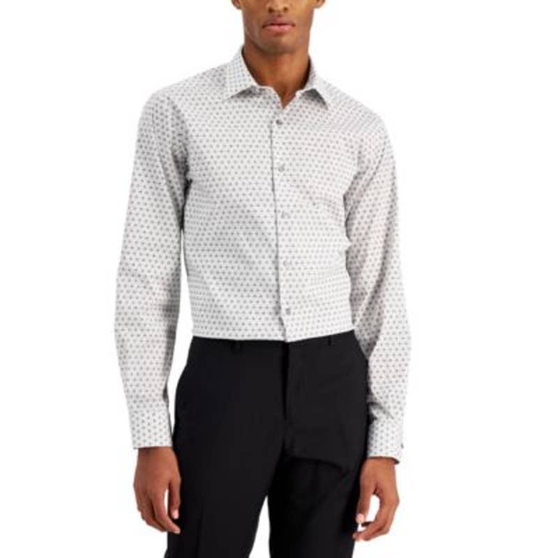 ALFANI Men's Slim Fit Black & White Geometric Print Performance Dress Shirt