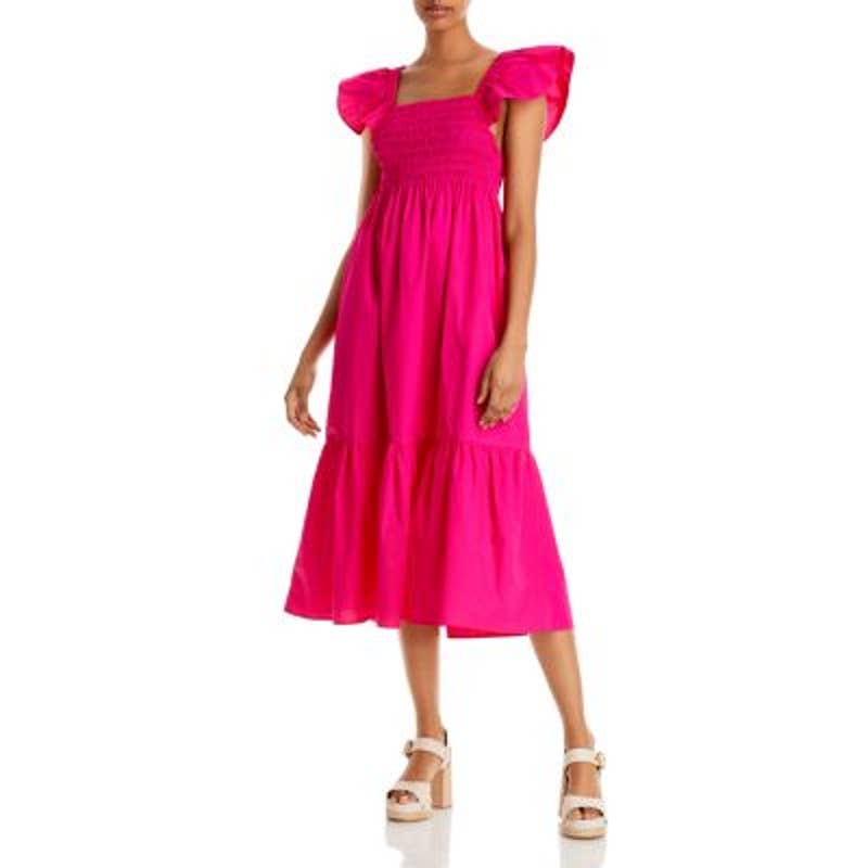 AQUA Ladies Hot Pink Sleeveless Smocked Midi Dress