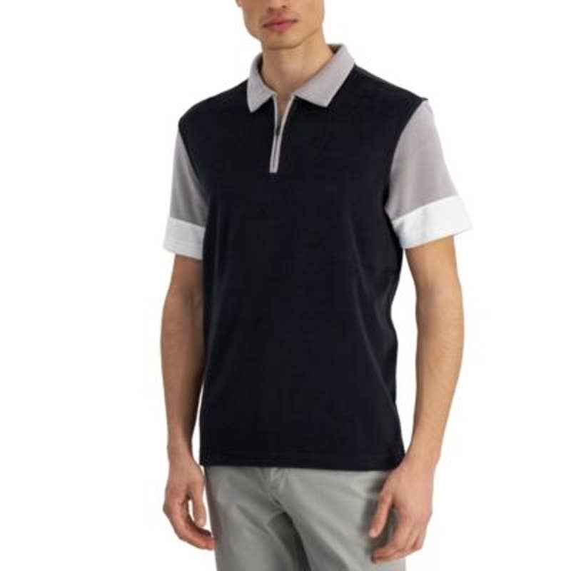 ALFANI Men's Colorblocked Stretch Limo Black & Gray Polo Shirt