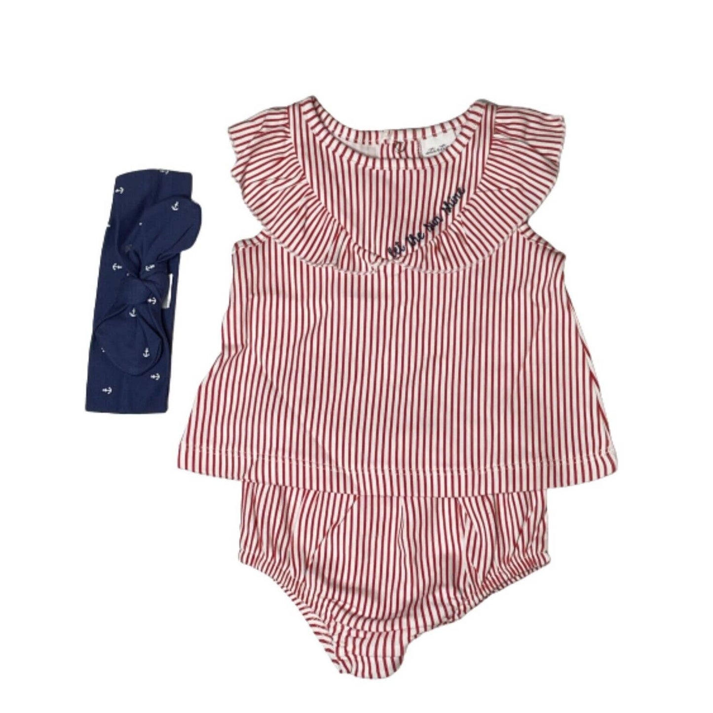 STARTING OUT, Red & White Striped Dress w/ Bloomers, Blue Headband
