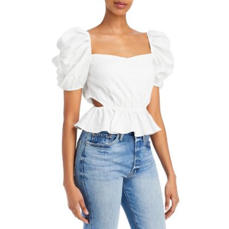 WAYF Ladies White "Annalise" Cutout Peplum Top