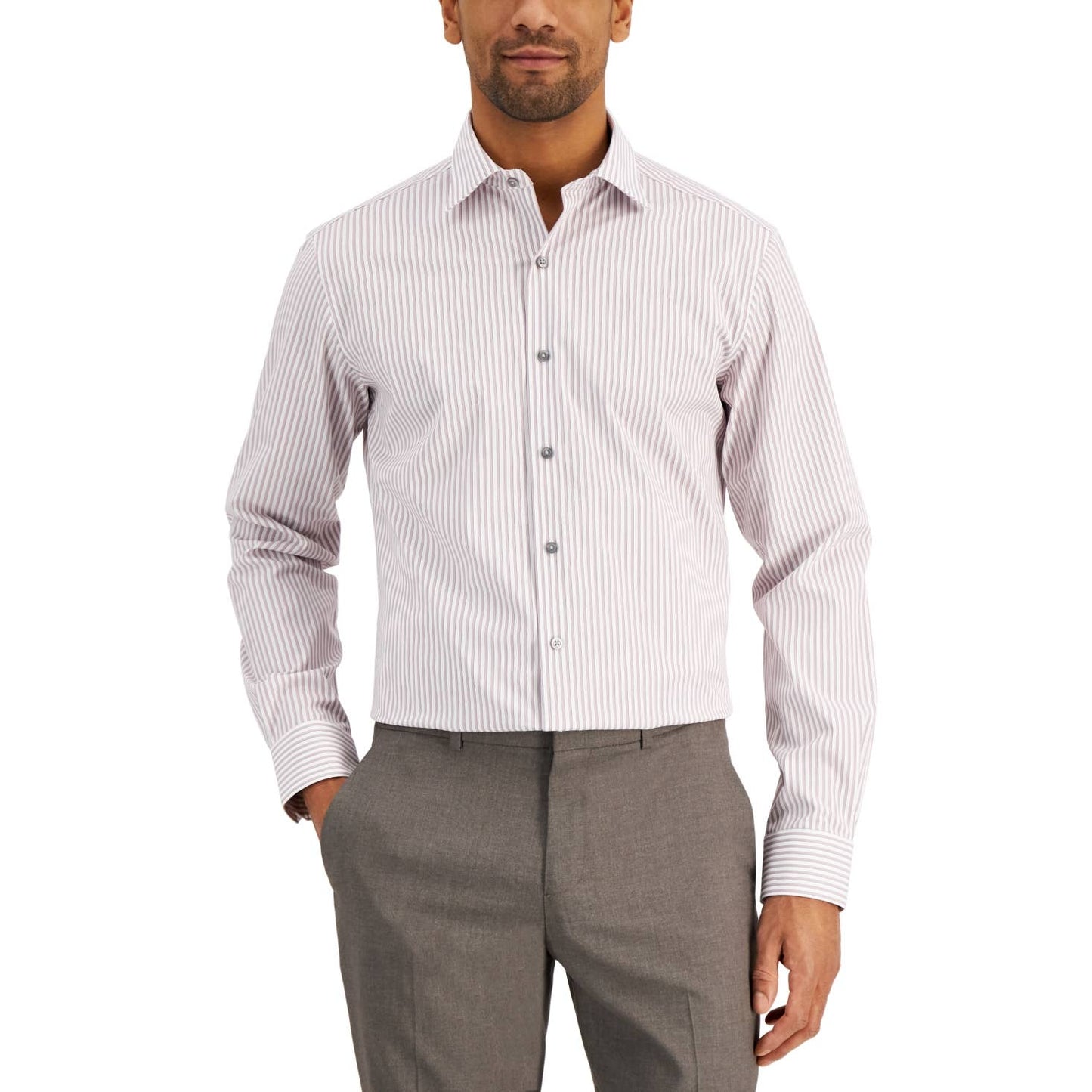 ALFANI Men's Striped White Berry Button Up Dress Shirt