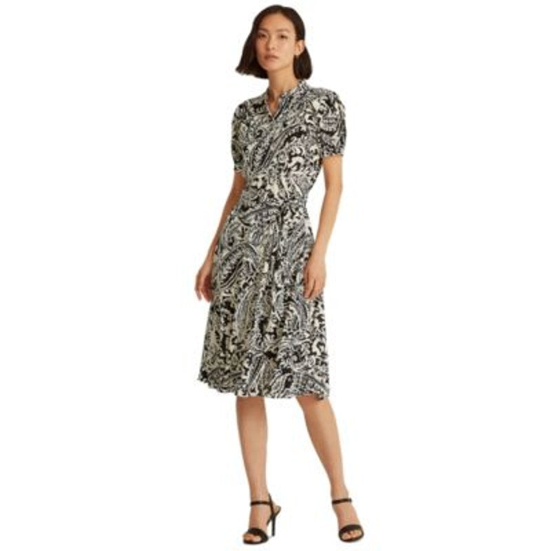 Lauren Ralph Lauren Women's Black & Cream Paisley Georgette Maxi Dress, Size 12
