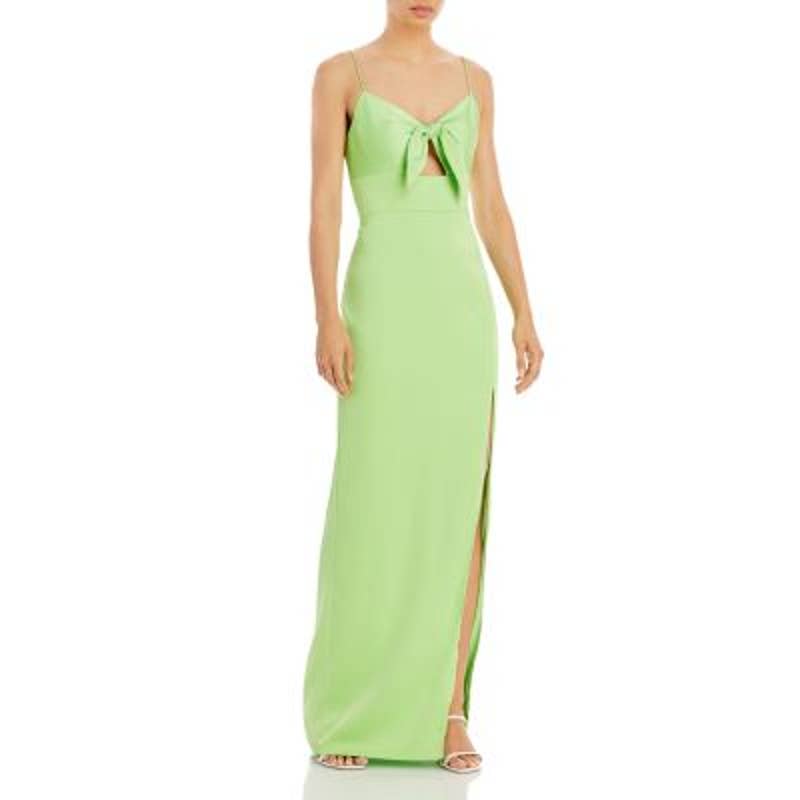 Aidan Ladies Lime Green Tie Front Bodice Gown w/ Slit