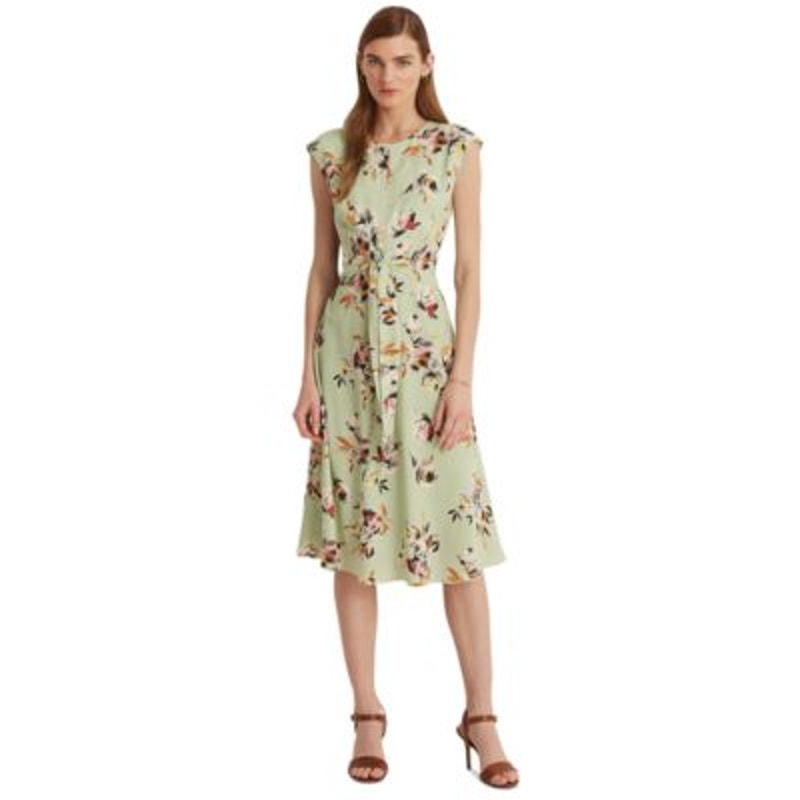 Lauren Ralph Lauren Women's Sage Green & Pink Floral Bubble Ruffle Dress, 18