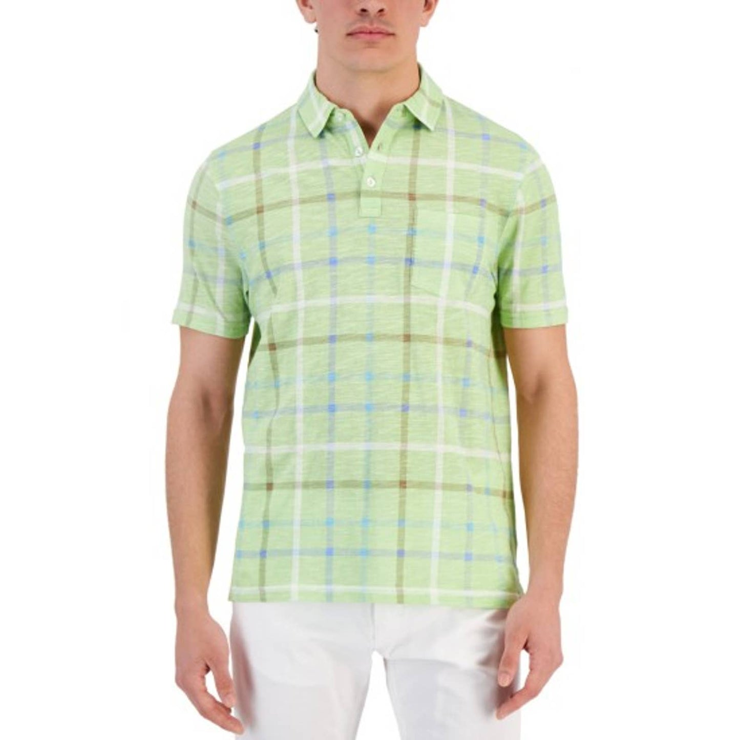 Club Room Men's Mint Green Windowpane Check Print Tee Shirt