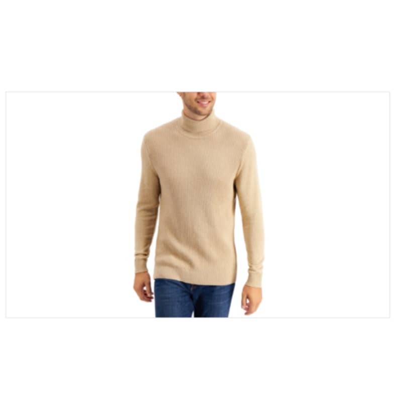 Club Room Men's Ribbed Turtleneck, Tan "Toast" Sweater