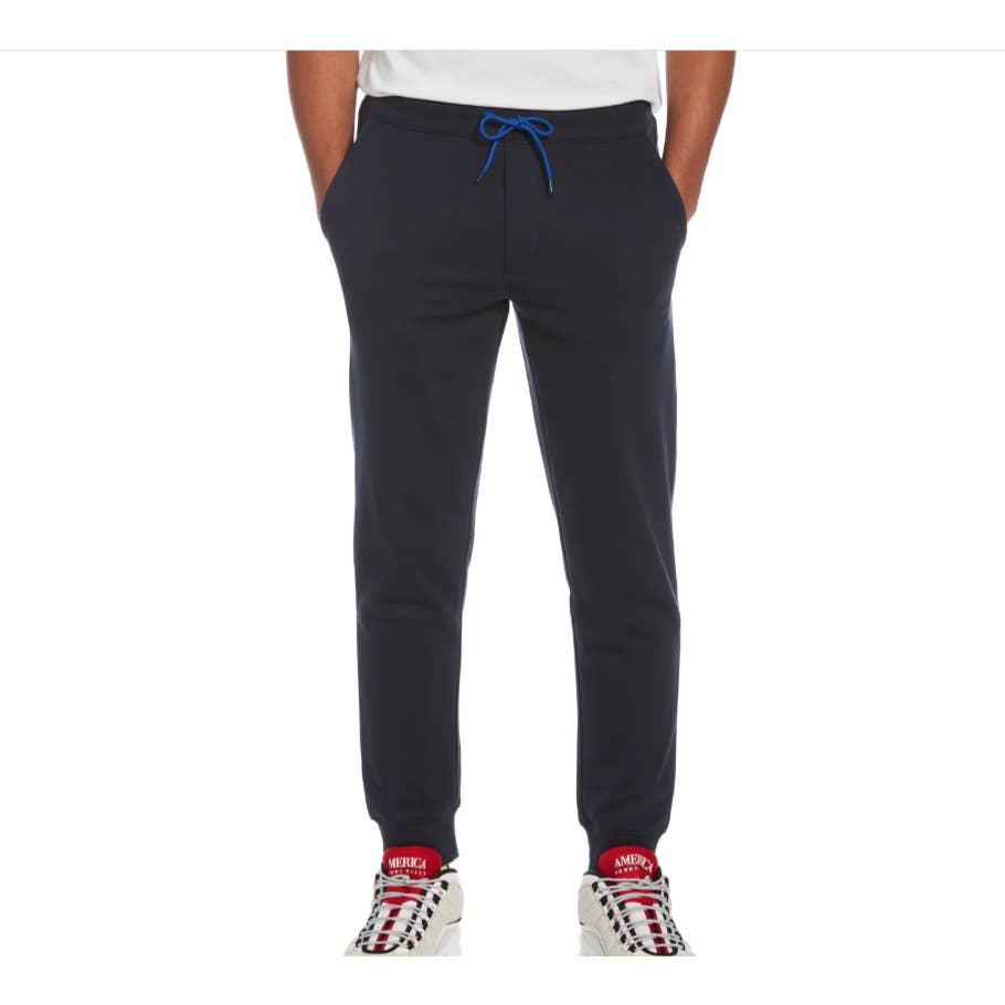 Perry Ellis America Men's Navy Blue Contrast Drawcord Fleeve Sweatpants