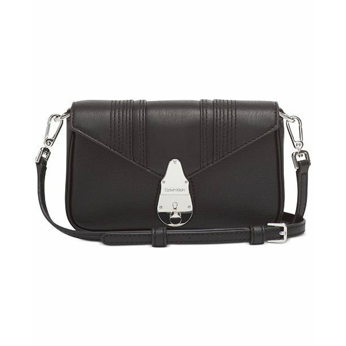 CALVIN KLEIN Locked Linear Quilted Crossbody Bag BLACK LEATHER